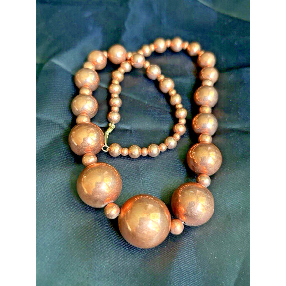 Vintage Copper Beaded Necklace Graduated Beads Copper Jewelry 17.5" Long - Picture 6 of 9